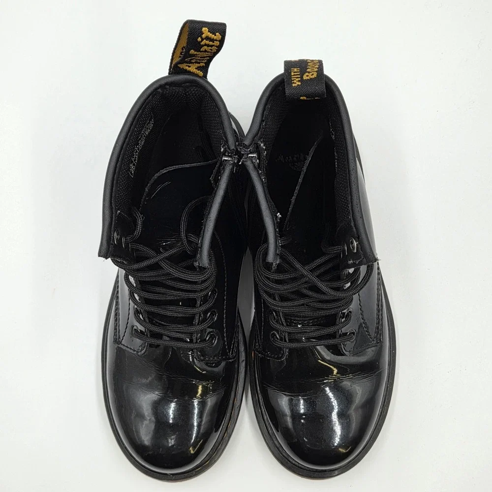Dr. Martens 8-Eye Combat Boot 1460J Side Zip Gloss Black Junior Kids 4M